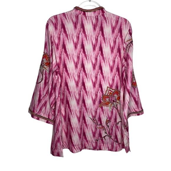 Soft Surroundings Womens Size Large Pink Altea Ikat Kimono Blouse Top Beaded - Picture 6 of 9